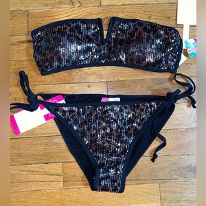 Capri Sequin Black 2 Piece Bikini Swimwear Size M $60*